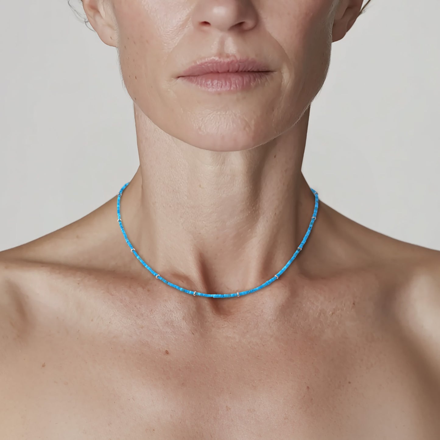 Tiny Turquoise Tube Gold Station Necklace