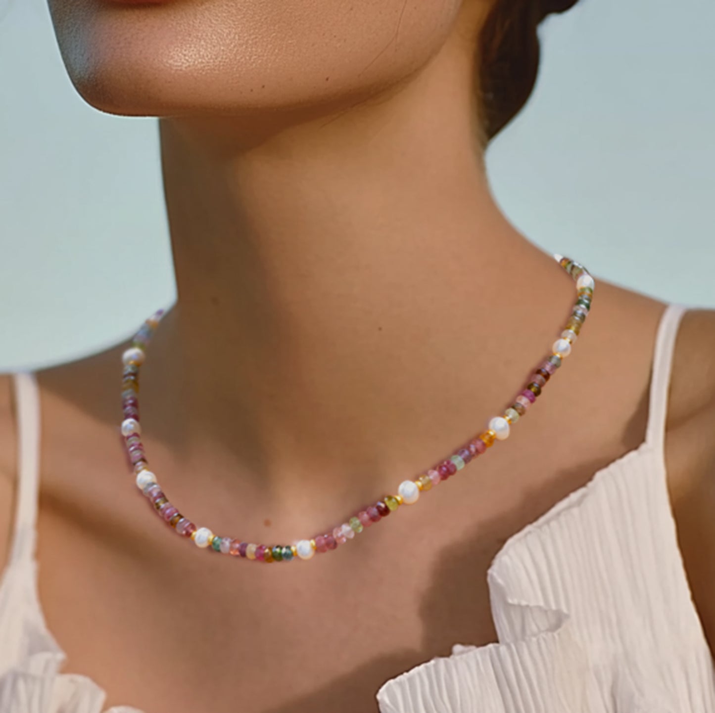 Tourmaline Pearl 14K Gold Necklace