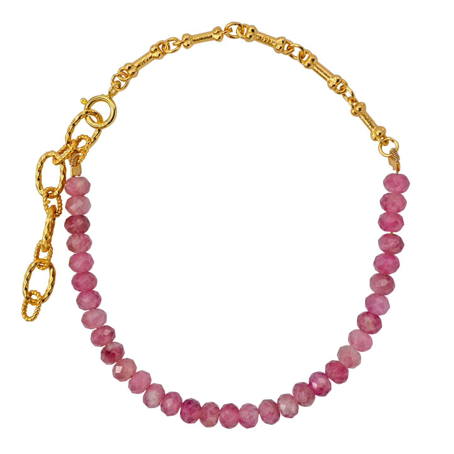 Pink Tourmaline & Dog Bone Chain Bracelet