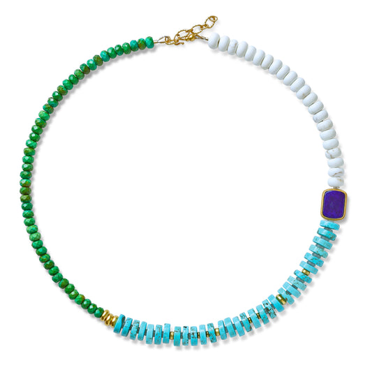 Turquoise Lapis Color Block Necklace