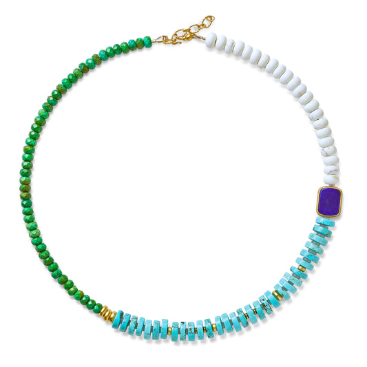 Turquoise Lapis Color Block Necklace