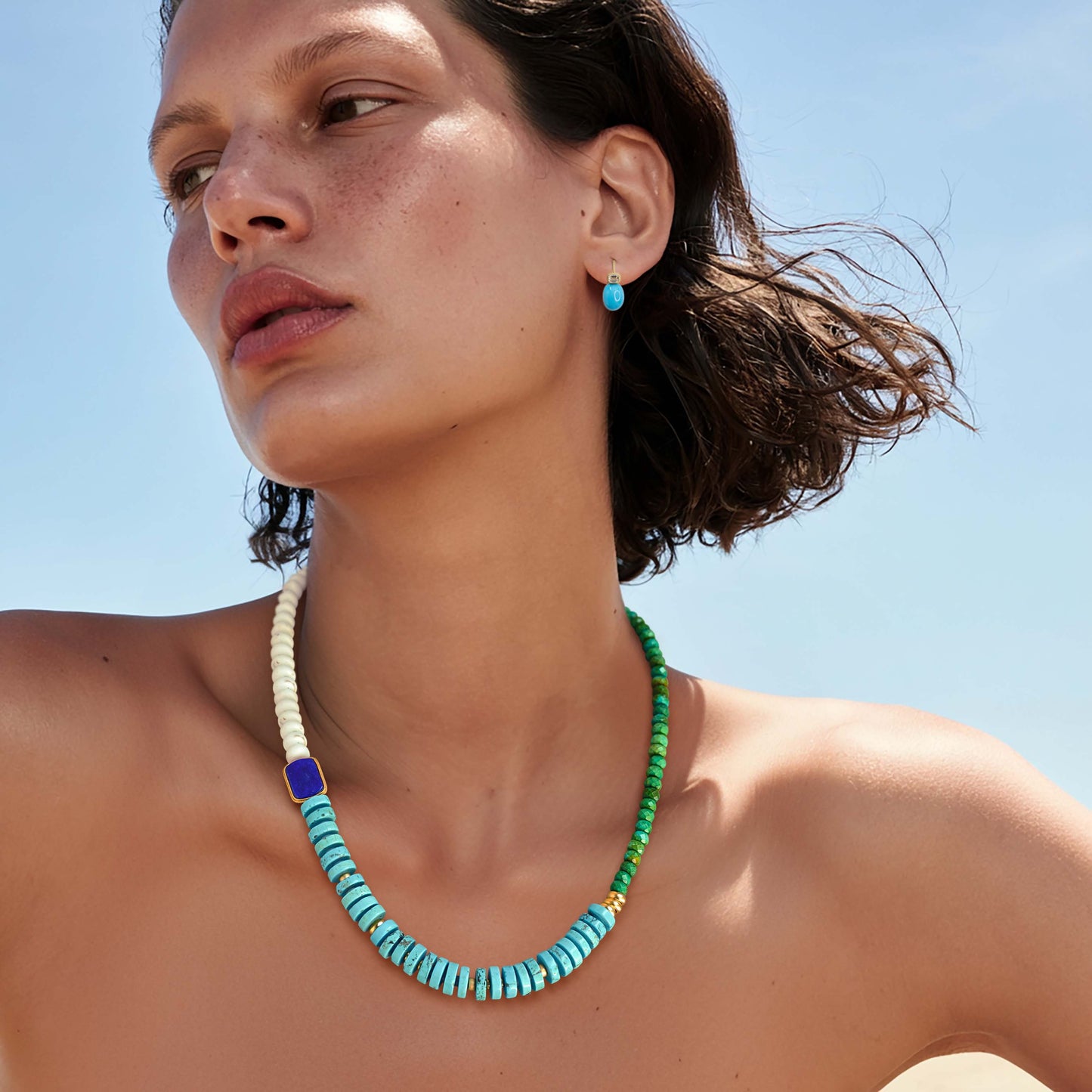 Oval Turquoise and Diamond Gold Drop Earrings