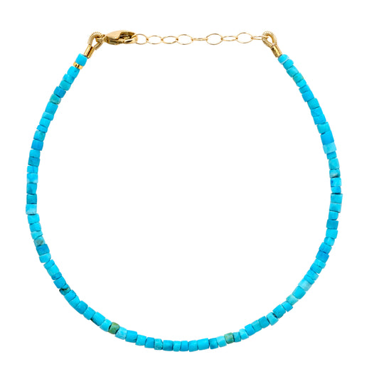 December Birthstone Turquoise Tube Bracelet 14K Gold