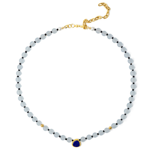 Waterloo Bridge Grey Calcedony and Lapis Pendent Necklace