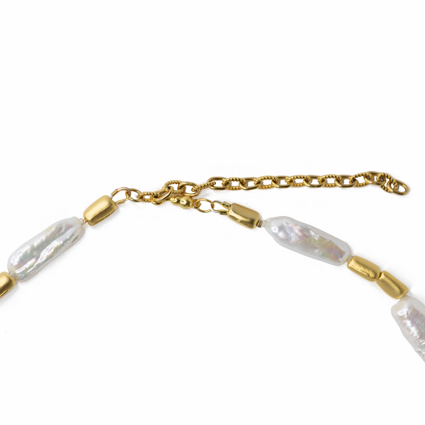 White Peonies Baroque Pearls Gold Bead Necklace