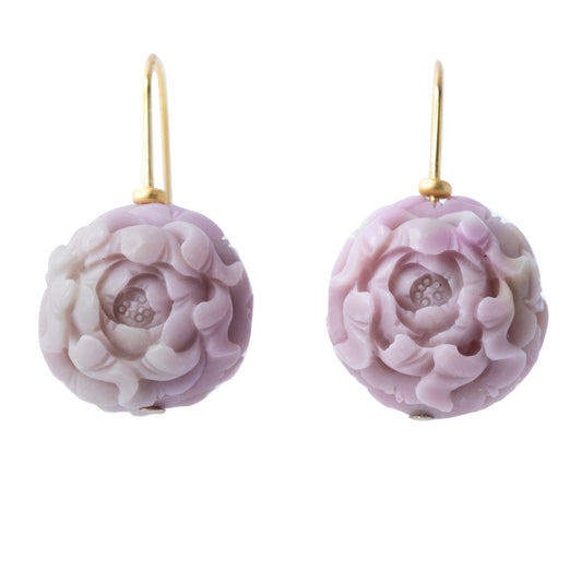 Pink Agate Peony Flower Earring